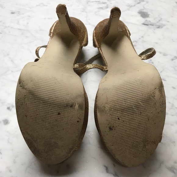 CeCe Gold Glitter Metallic Open Toe Stiletto Heels - Picture 11 of 11